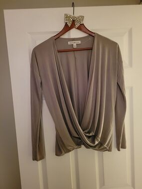 Abercrombie & Fitch Taupe Draped Knot-Front Long Sleeve Blouse